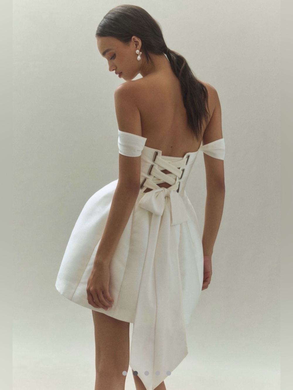 BHLDN Ivory Off-the-Shoulder Mini Dress with Knotted Sleeves - Picture 2 of 11